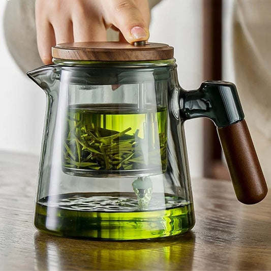 Théière individuelle à filtre intégré verre & noyer 650 ml