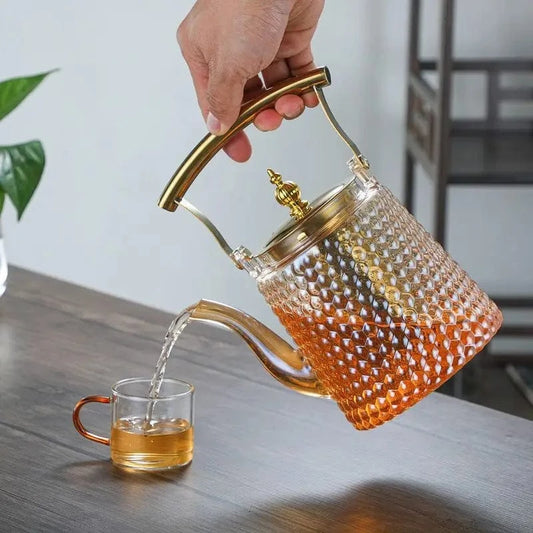 Théière japonaise martelée en verre poignée cuivre 1,5 L