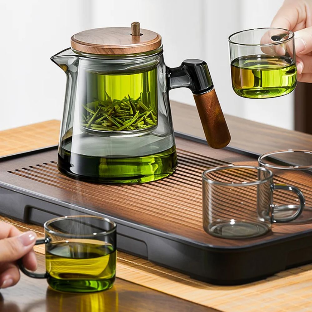 Théière individuelle à filtre intégré verre noyer