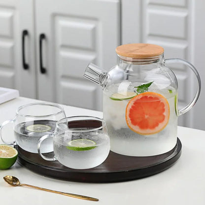 Théière en verre avec couvercle bambou