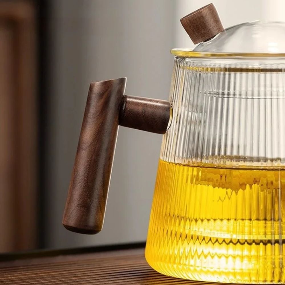 Théière en verre borosilicate couvercle bois