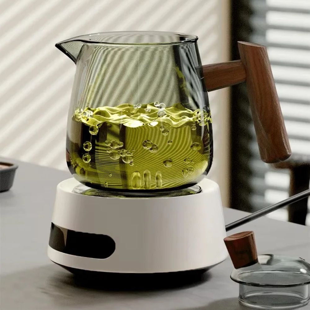 Service à thé en verre noyer avec plateau Kung Fu