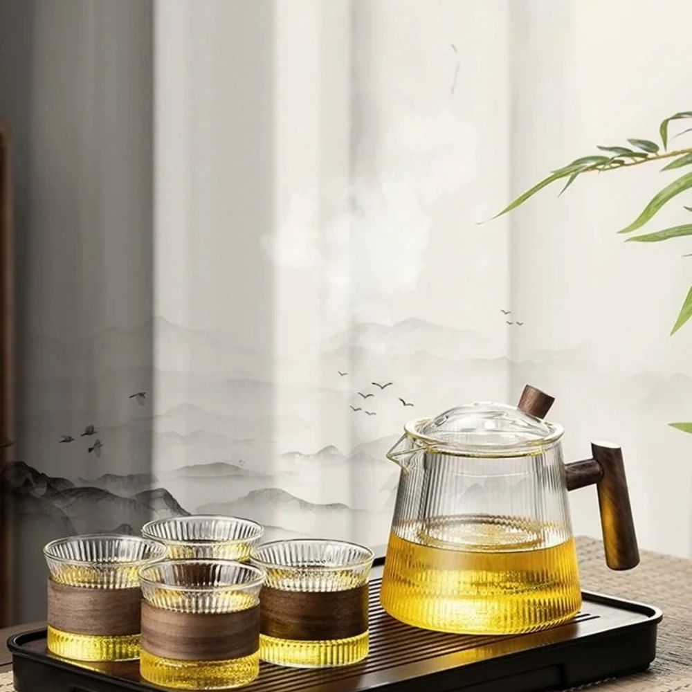 Théière en verre borosilicate couvercle bois