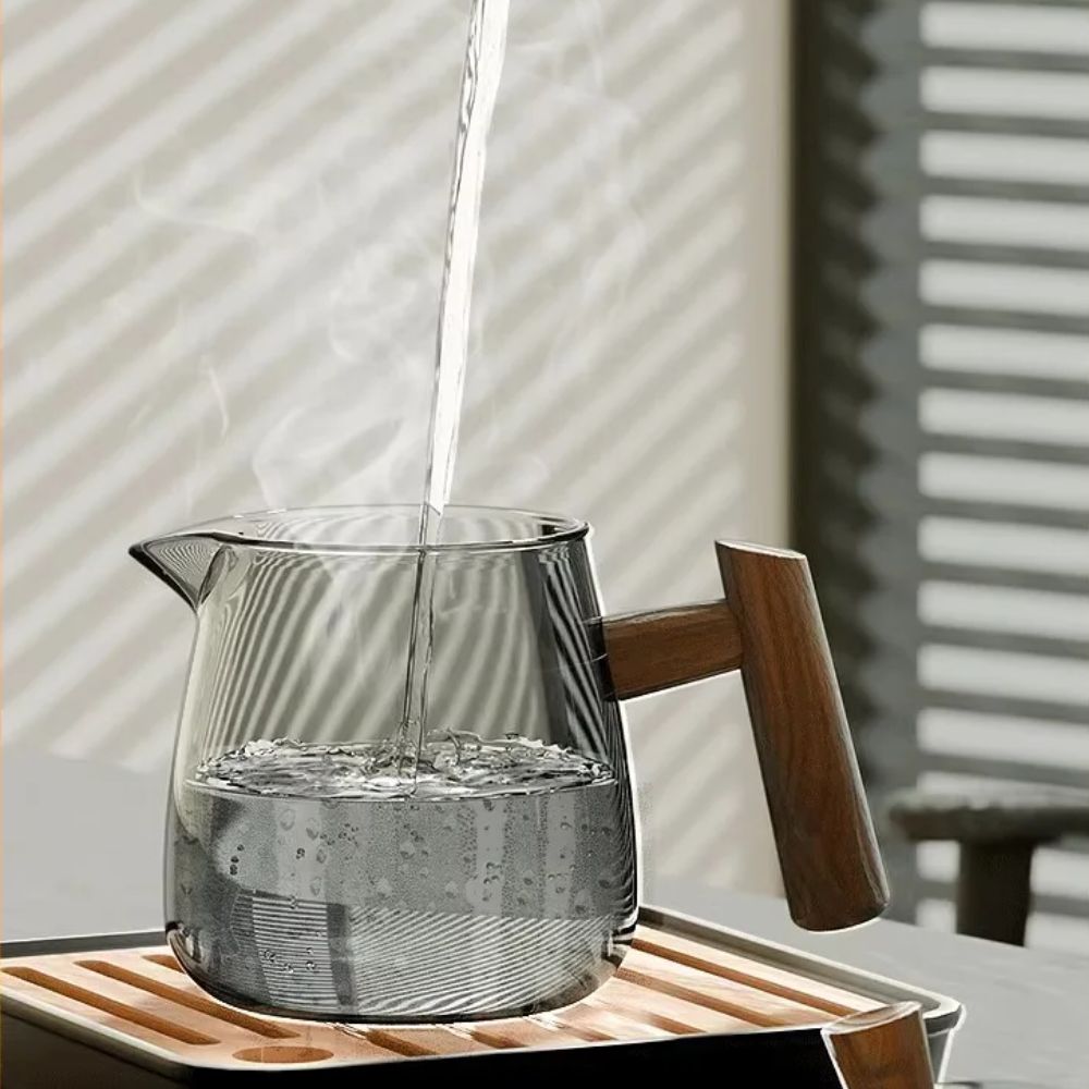 Service à thé en verre noyer avec plateau Kung Fu