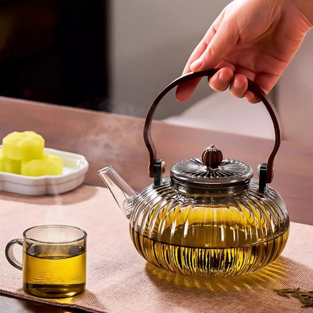 Théière en verre avec filtre vapeur design transparent