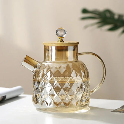 Théière en verre borosilicate avec couvercle bambou