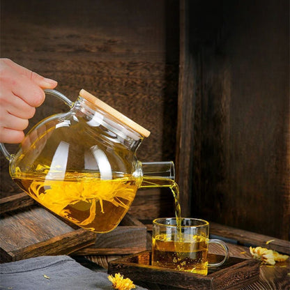Théière en verre avec couvercle bambou