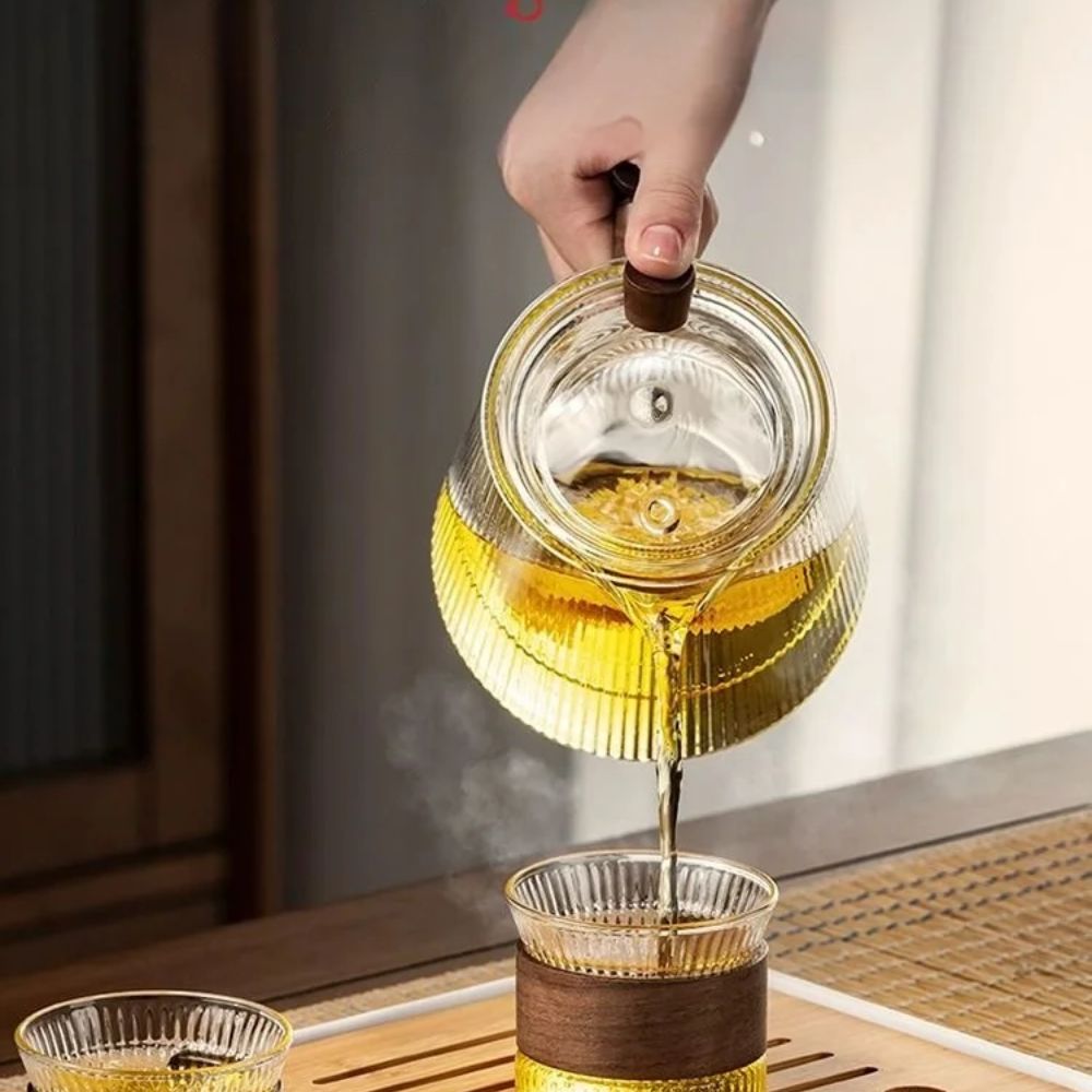 Théière en verre borosilicate couvercle bois