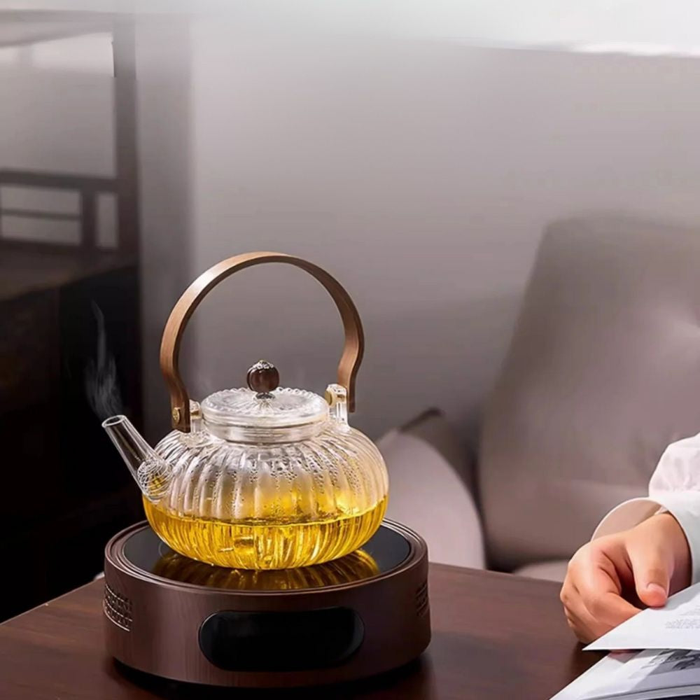 Théière en verre avec filtre vapeur design transparent