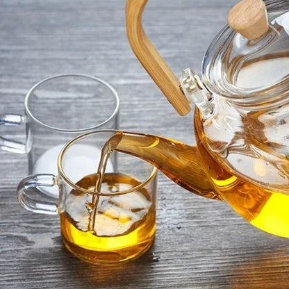 Théière en verre poignée bois filtre intégré