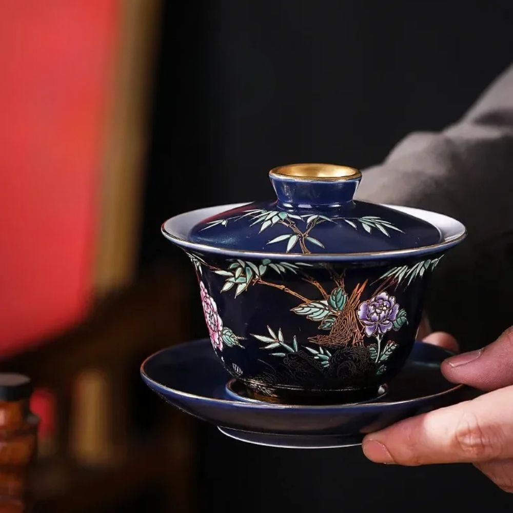 Tasse à thé en céramique dorée Gaiwan