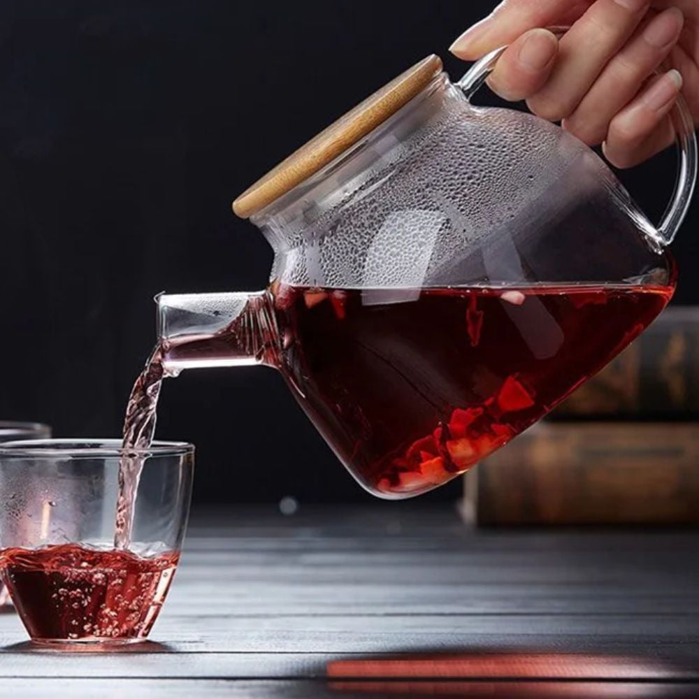 Théière en verre avec couvercle bambou