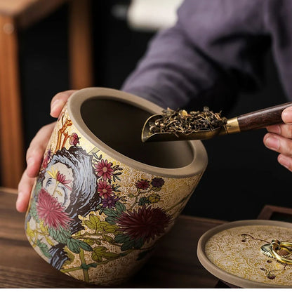 Boîte à thé en céramique style chinois pot de conservation avec couvercle