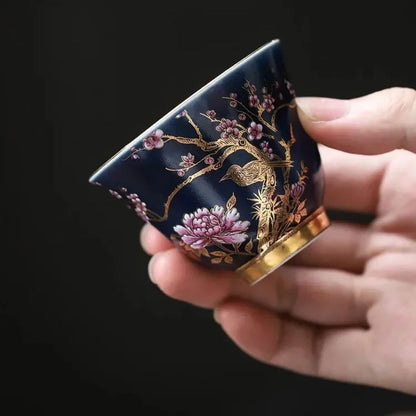 Tasse à thé en céramique dorée Gaiwan
