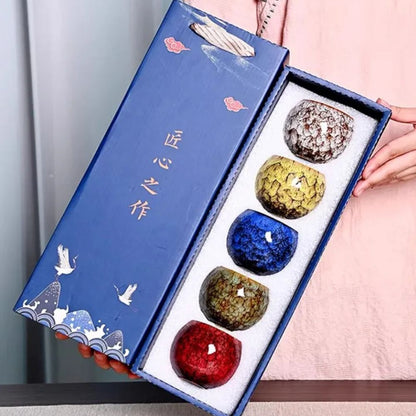 Coffret 5 tasses à thé artisanales en céramique