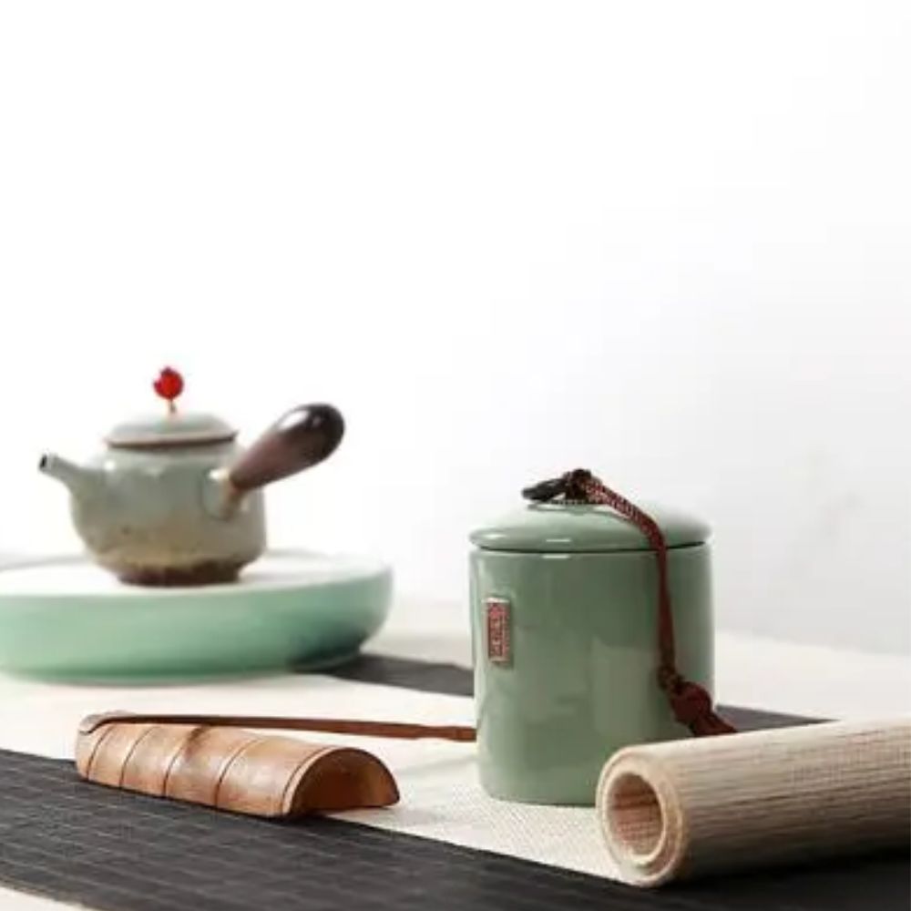 Boîte à thé en céramique avec couvercle bocal de rangement déco