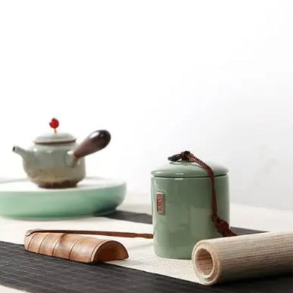 Boîte à thé en céramique avec couvercle bocal de rangement déco