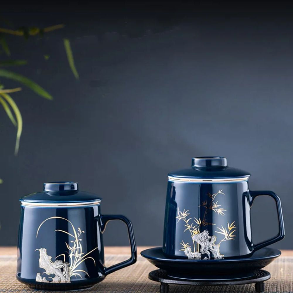Tasse à thé en céramique avec filtre décor chinois
