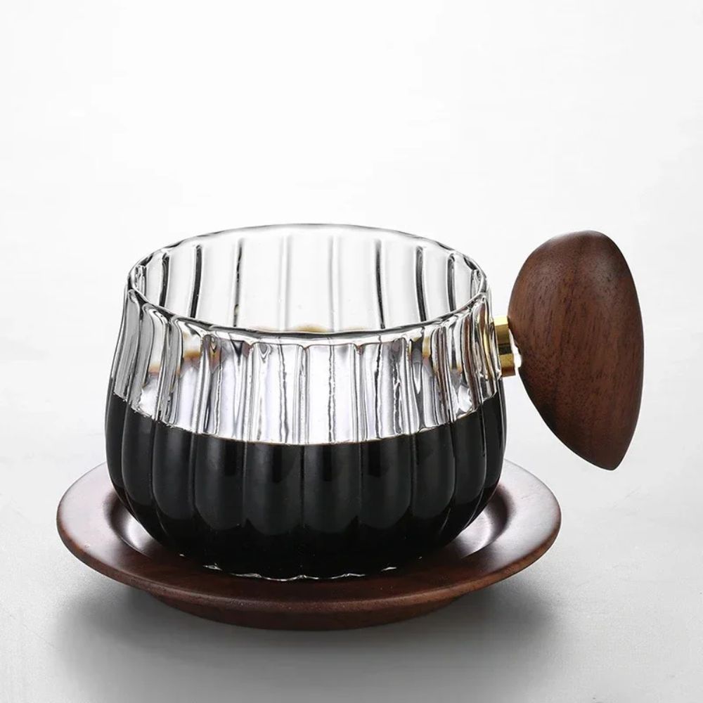 Tasse à thé en verre borosilicate avec anse bois