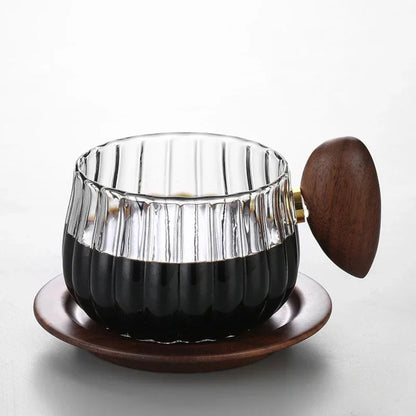 Tasse à thé en verre borosilicate avec anse bois