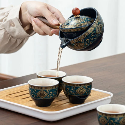 Service à thé de voyage en céramique style Kung Fu compact