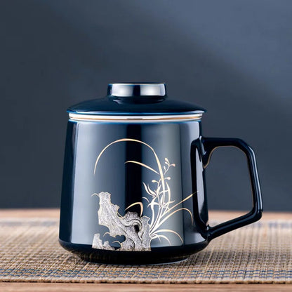 Tasse à thé en céramique avec filtre décor chinois