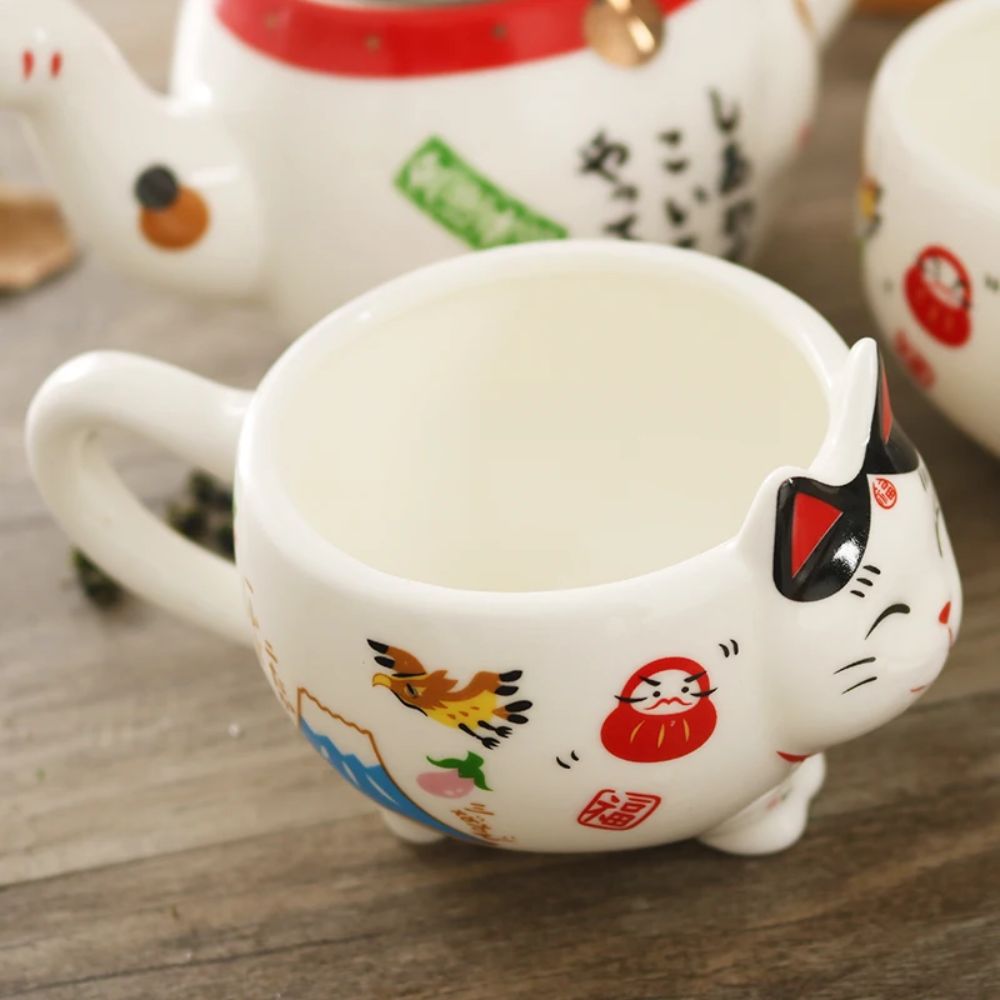 Service à thé japonais Maneki Neko en porcelaine