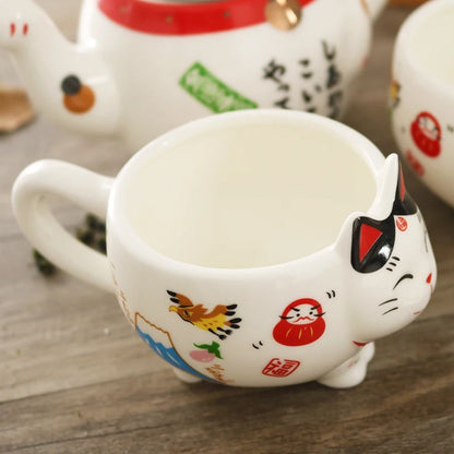 Service à thé japonais Maneki Neko en porcelaine