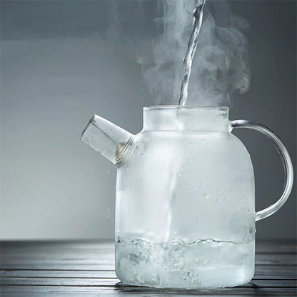 Théière en verre avec couvercle bambou