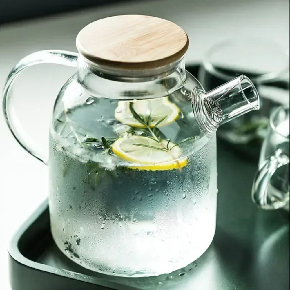 Théière en verre borosilicate avec couvercle bois