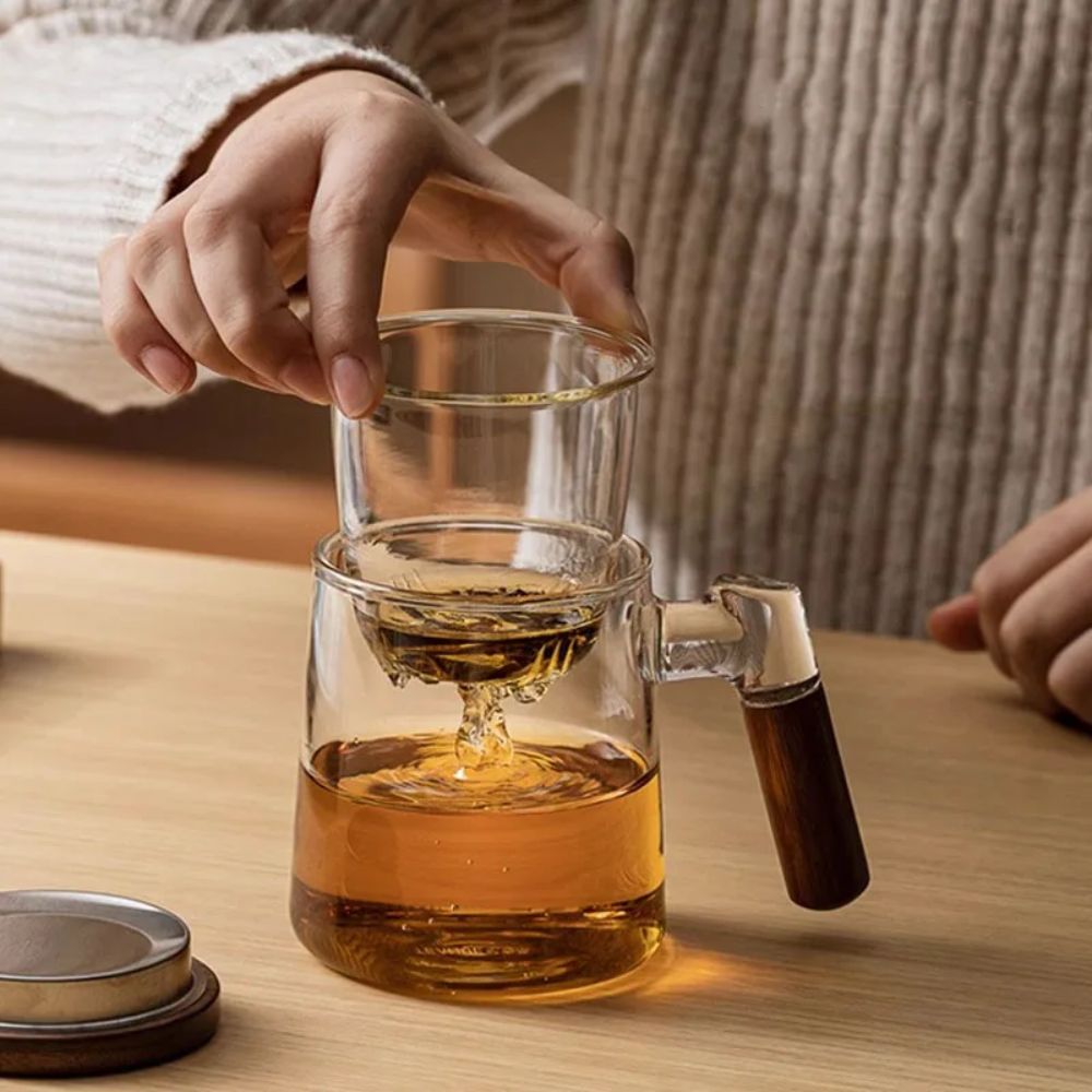 Tasse à thé en verre borosilicate avec infuseur couvercle
