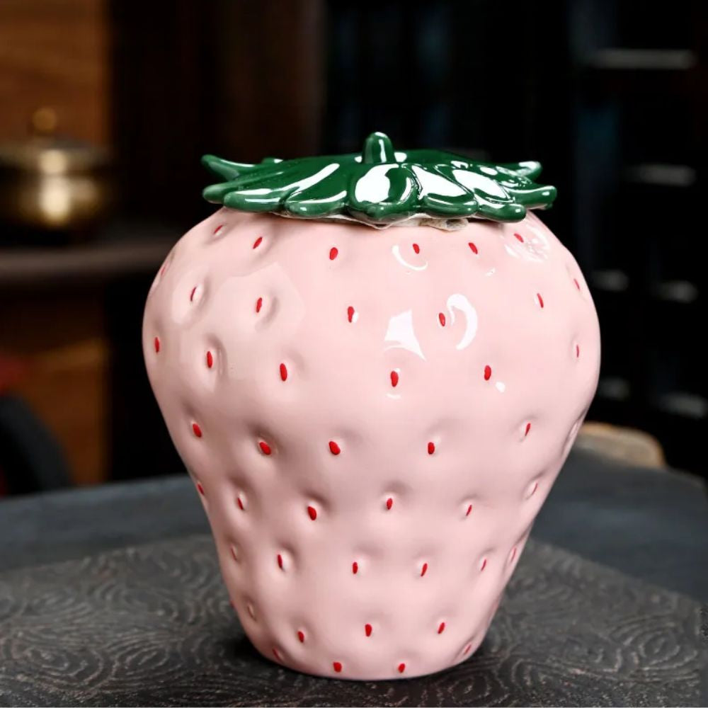 Boîte à thé fraise en céramique mini pot hermétique décoratif