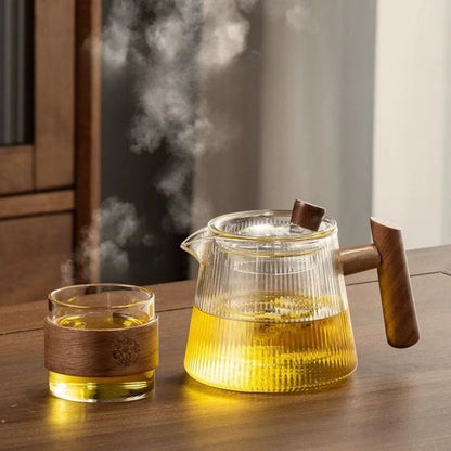 Théière en verre borosilicate couvercle bois