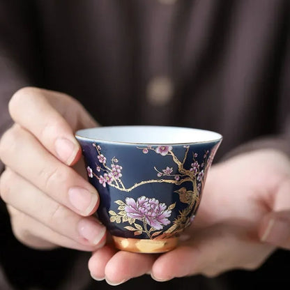 Tasse à thé en céramique dorée Gaiwan