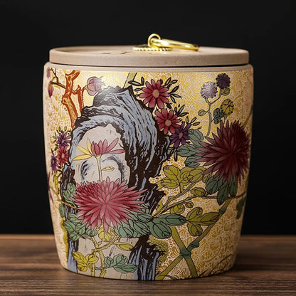 Boîte à thé en céramique style chinois pot de conservation avec couvercle