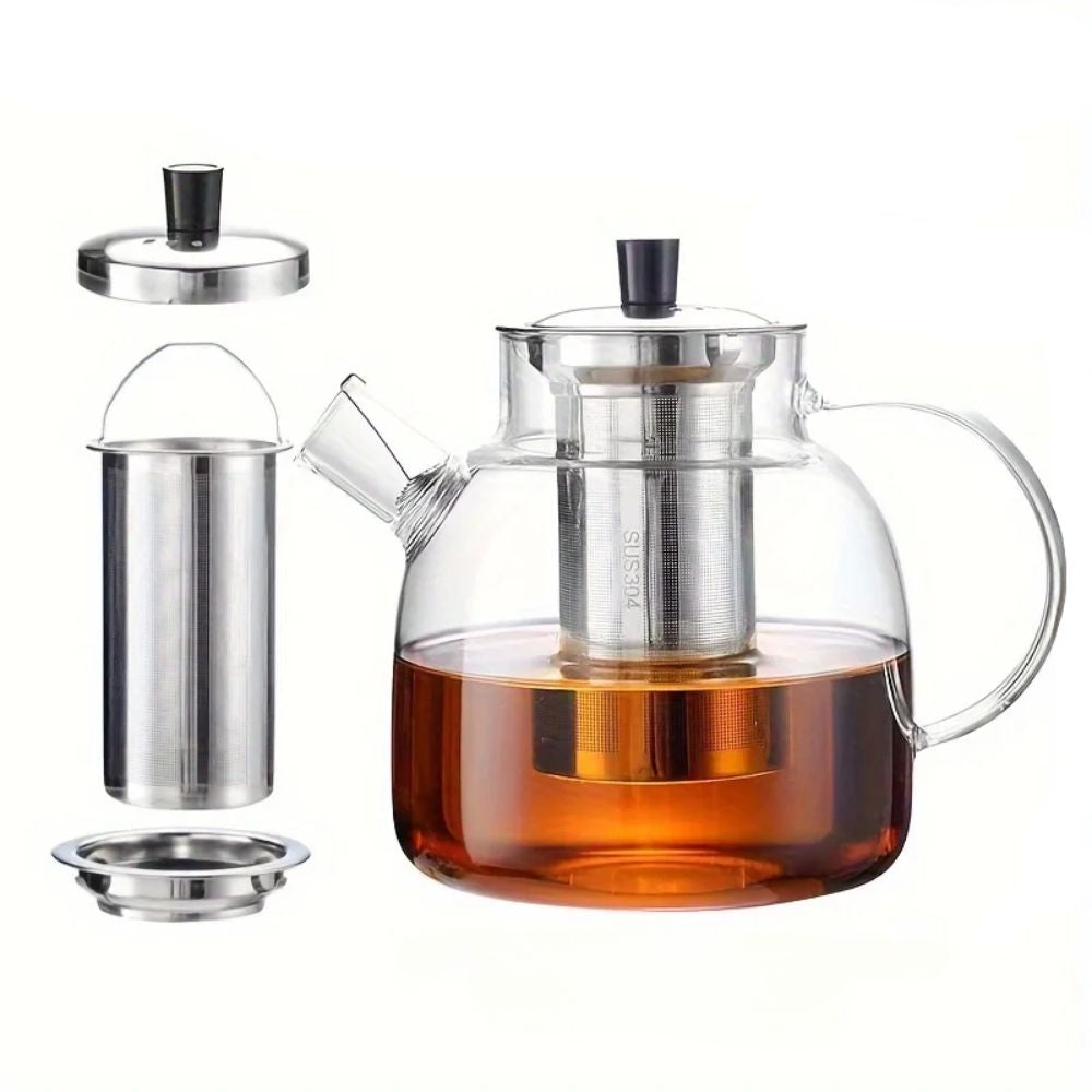 Théière en verre avec infuseur inox amovible design moderne