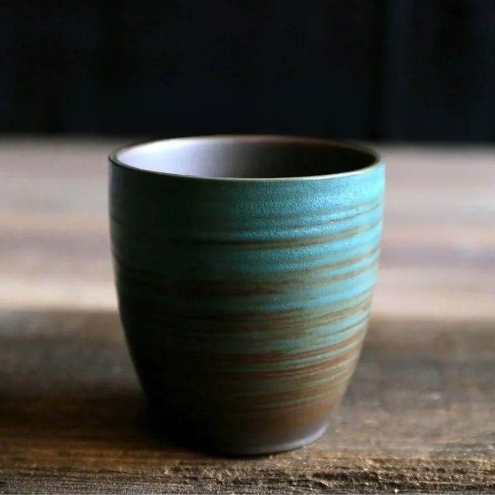 Tasse à thé en grès craquelé peint à la main style vintage zen
