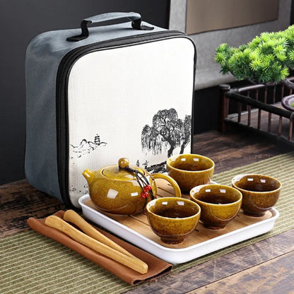 Service à thé chinois en porcelaine émaillée portable