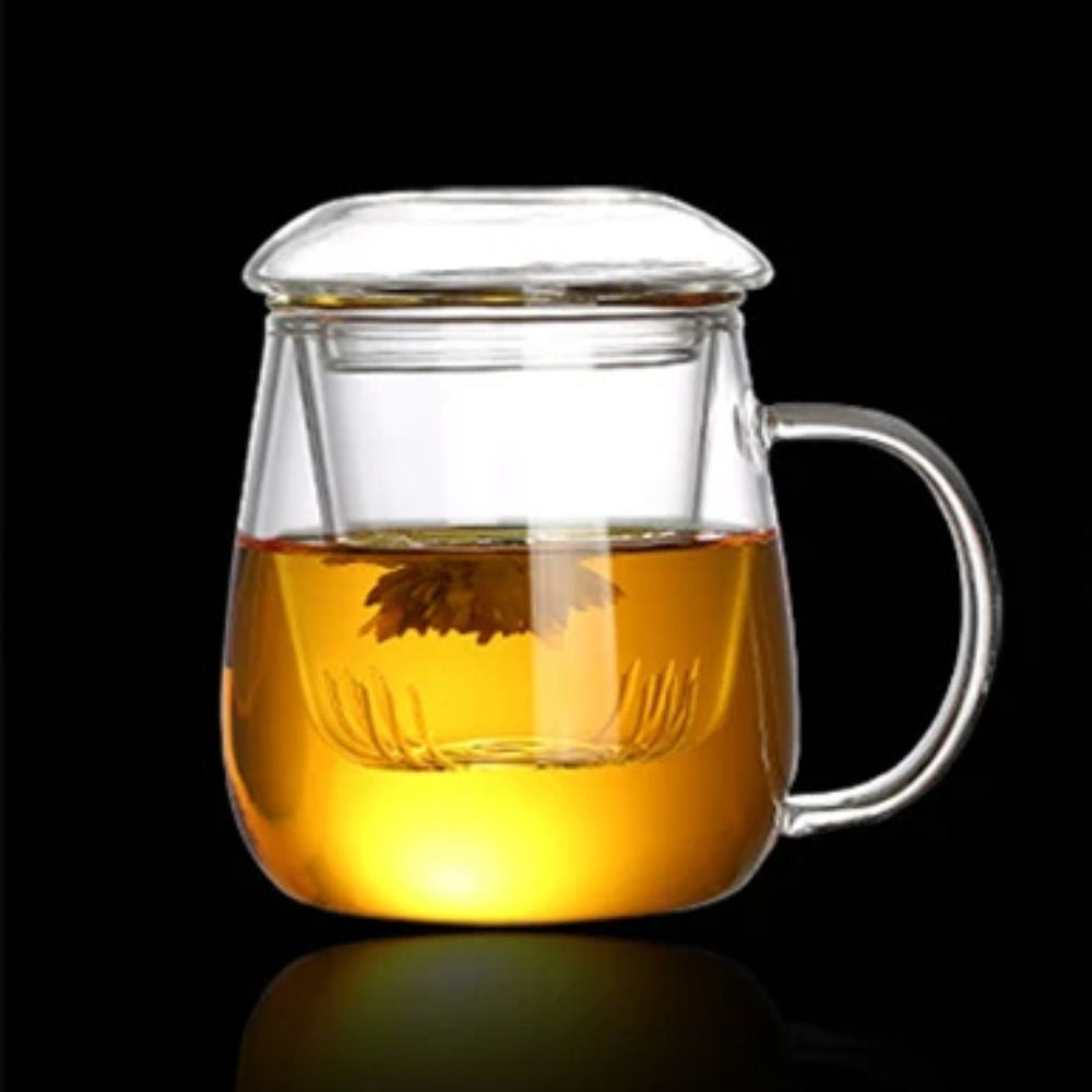 Tasse à thé chinois en verre avec filtre couvercle