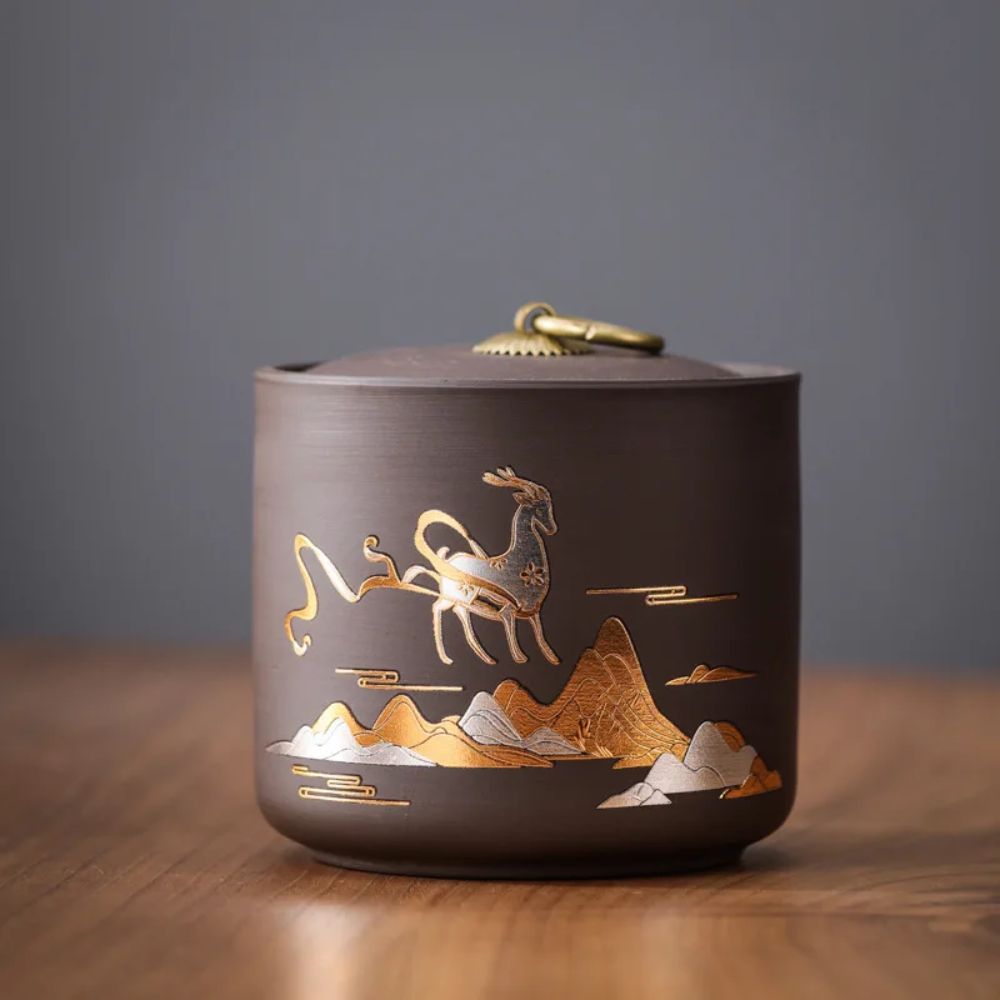 Boîte à thé en céramique animale motif poisson doré ou cerf