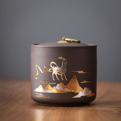 Boîte à thé en céramique animale motif poisson doré ou cerf