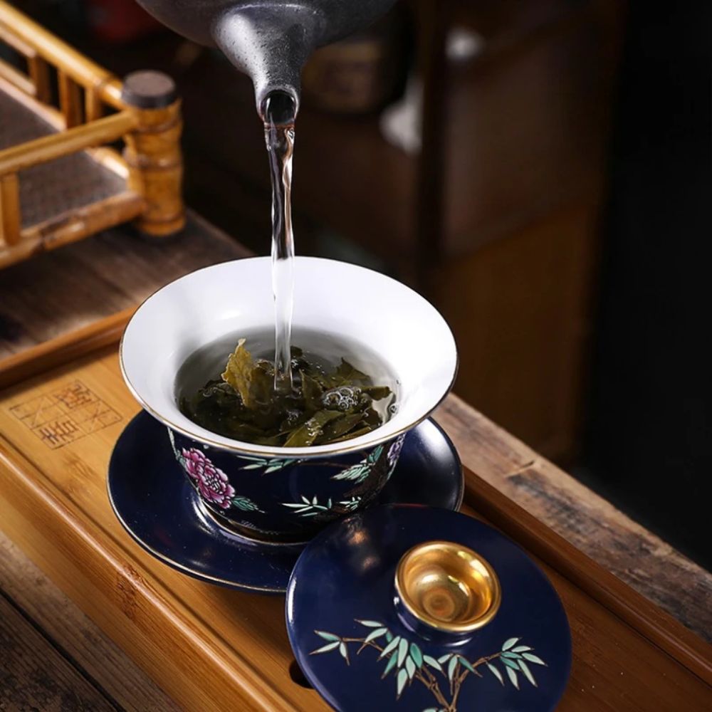 Tasse à thé en céramique dorée Gaiwan