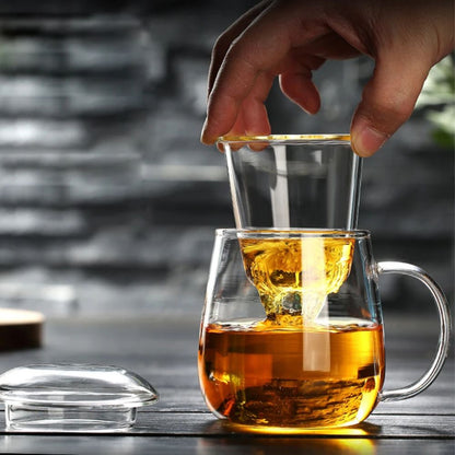 Tasse à thé chinois en verre avec filtre couvercle