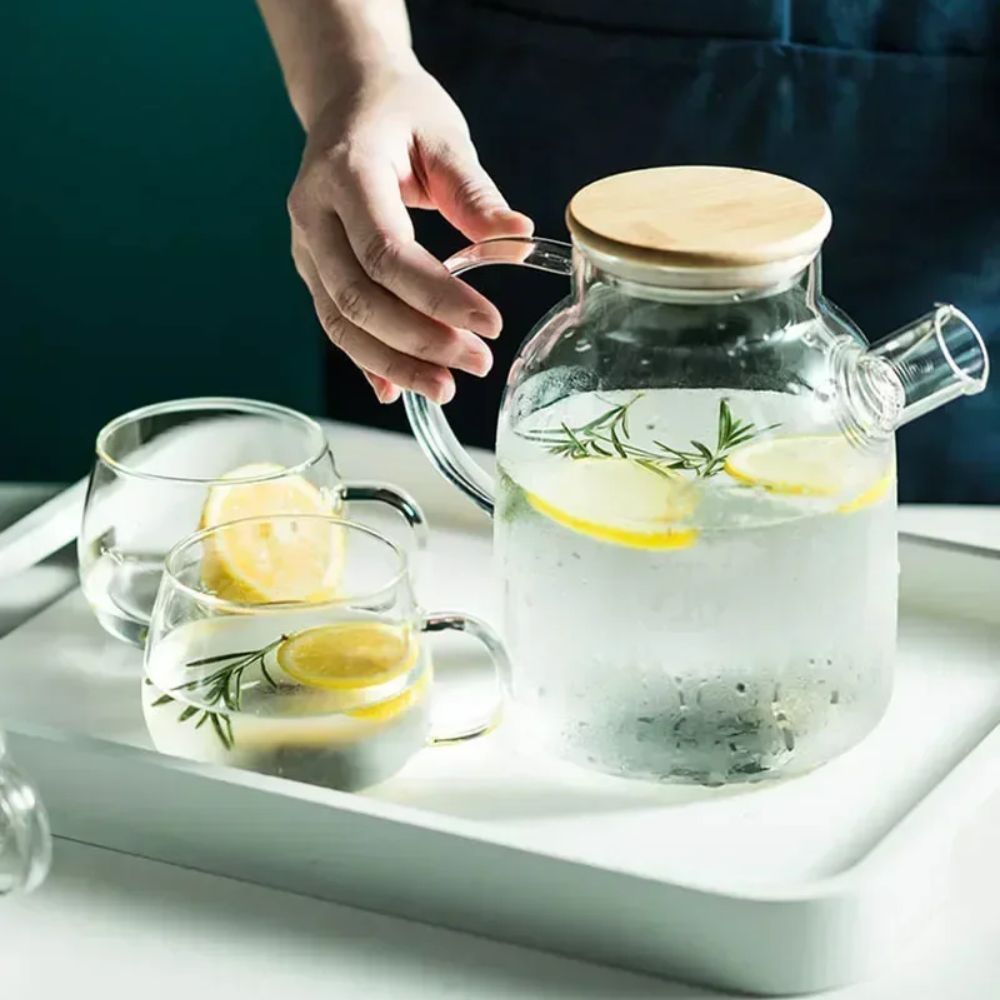 Théière en verre borosilicate avec couvercle bois