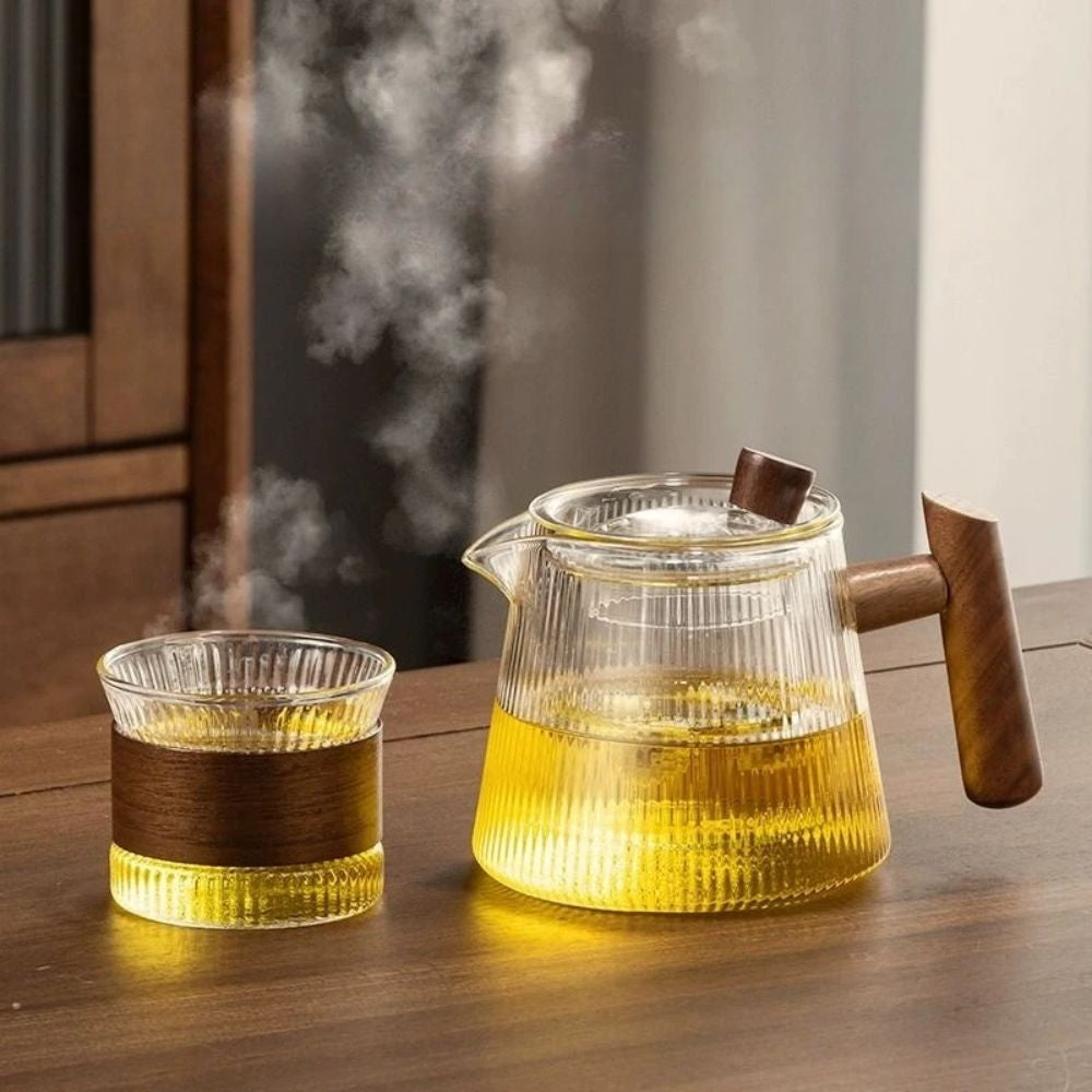 Théière en verre borosilicate couvercle bois