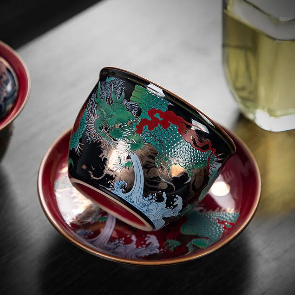 Tasse à thé chinoise Dragon en verre émaillé