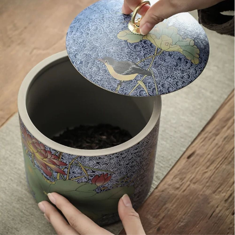 Boîte à thé en céramique style chinois pot de conservation avec couvercle