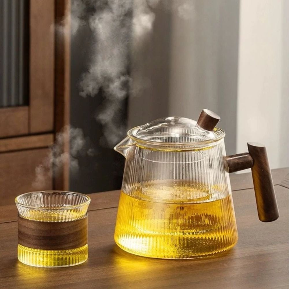 Théière en verre borosilicate couvercle bois