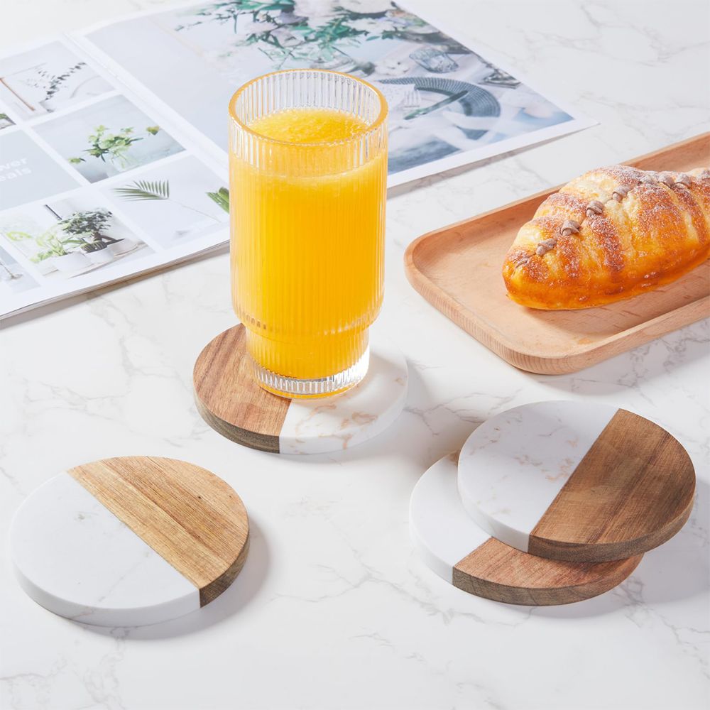Lot de 4 sous-verres bois et marbre