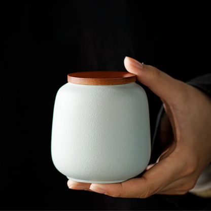 Boîte à thé en céramique avec couvercle bois petit format
